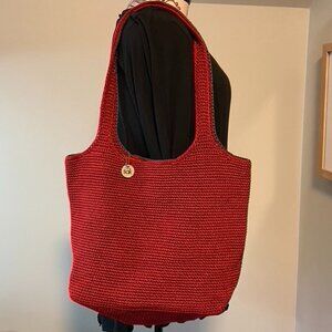 Le Sak Red Large Tote Crochet 2 handles Classic Casual